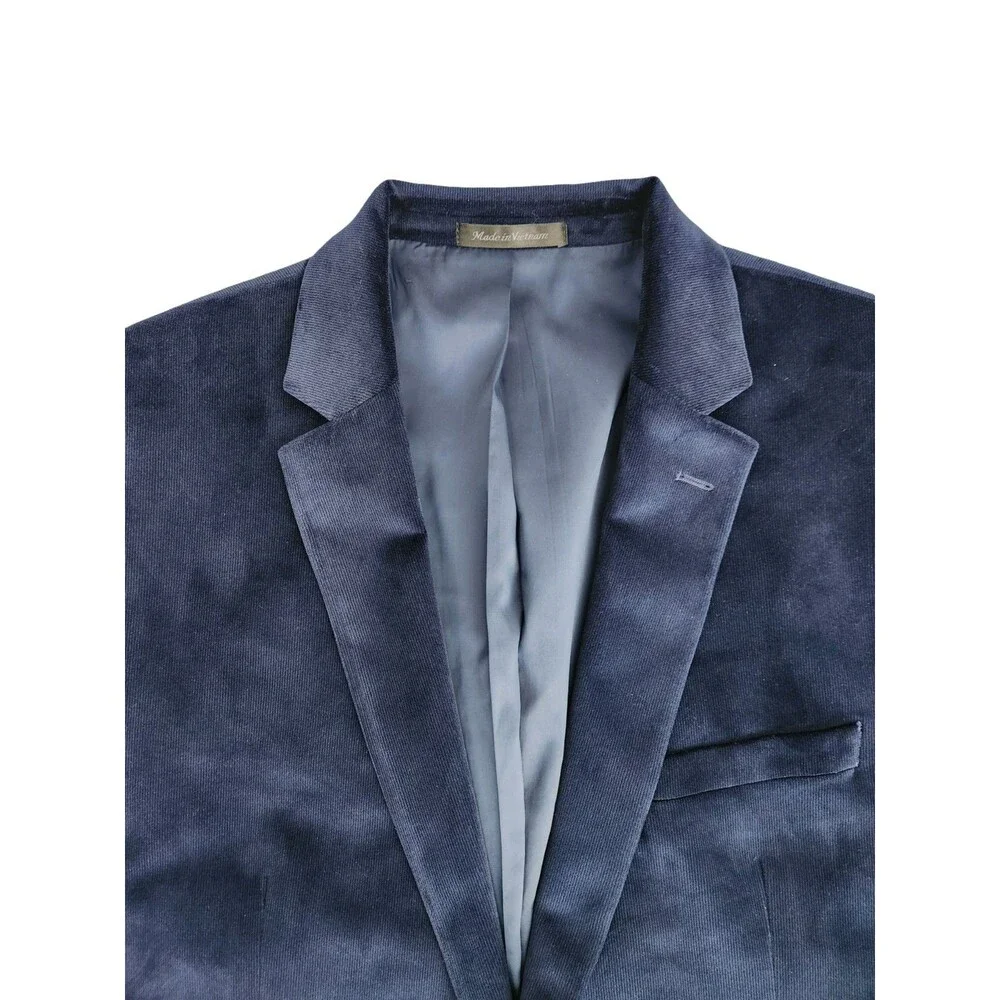 Van Heusen FLEX Navy Velvet Blazer Mens 46R Holiday Party Sport Coat Tailored Fi